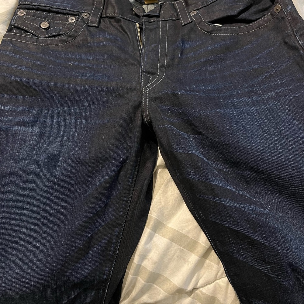 Acid wash dark blue men true religion jeans
